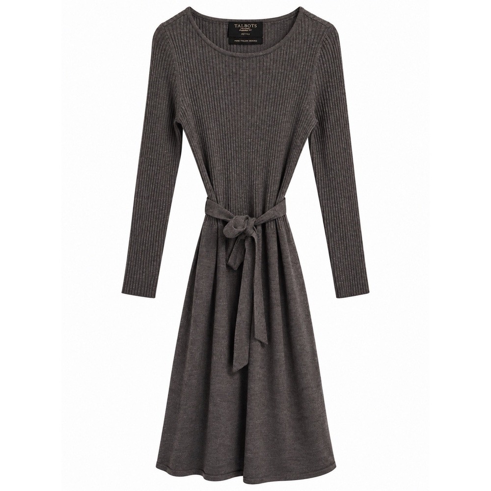 Talbots Pure Italian Merino Wool Sweater Dress Petite Small Ribbed Fit Flare